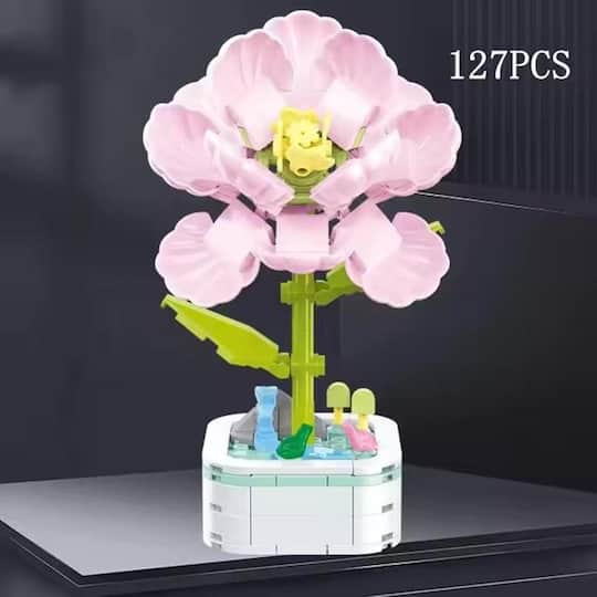 Hibiscus Malvaceae Potted Flower Building Bricks Set